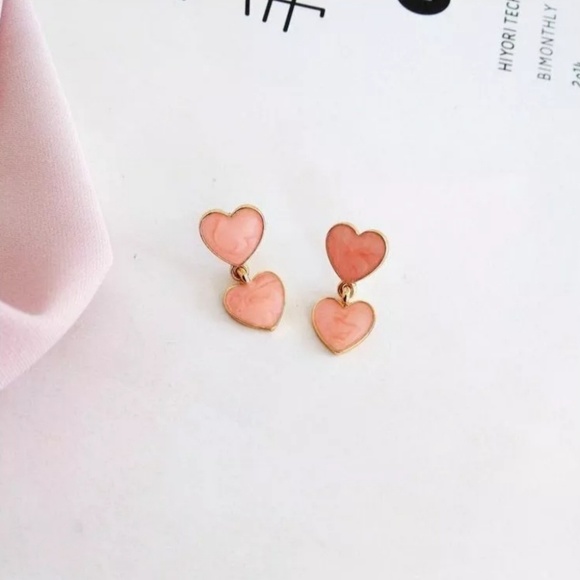 Pretty New Double Pink Heart Dangle Earrings!♡ - Picture 4 of 4